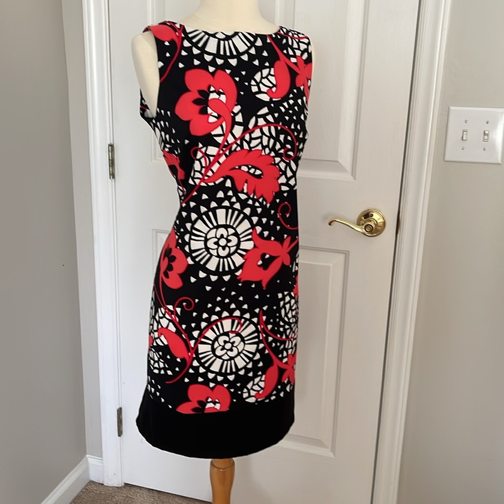 L.N. Studio Black Red Floral Sheath Dress Sleeveless Size 12